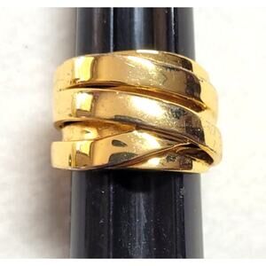 Womens Wide Thick Goldtone Band Ring Sz 8.25 Criss Cross Faux Wrap Abstract Bold